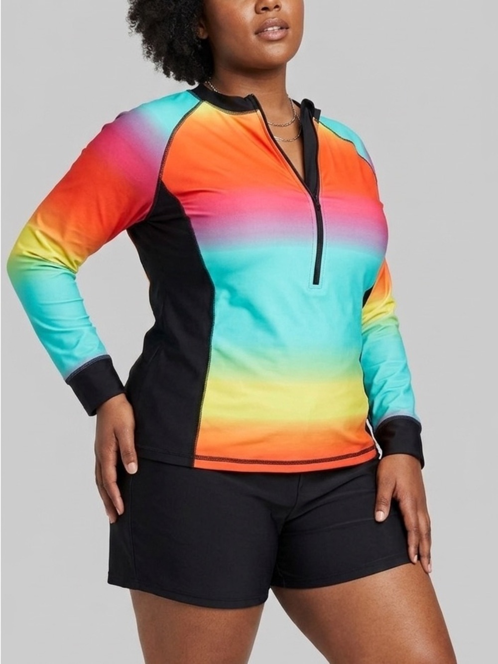 Rainbow Swim Long Sleeve Zip Top XL Black Shorts 18